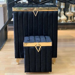 Gold Şeritli Kirli&Deterjan Sepeti Siyah - Dekor Arya