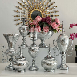 7 Parça Salon Konsol Aksesuar Seti Gümüş - Dekor Arya