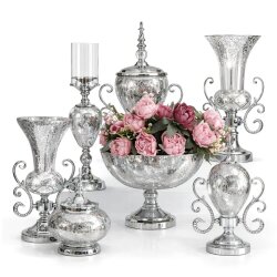 7 Parça Salon Konsol Aksesuar Seti – Gümüş, Klasik & Şık Dekor - Dekor Arya