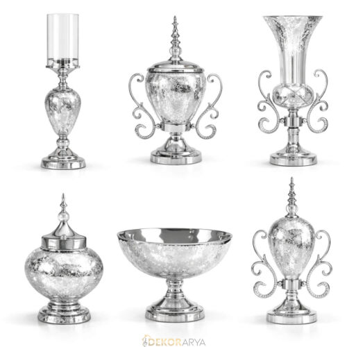 7 Parça Salon Konsol Aksesuar Seti – Gümüş, Klasik & Şık Dekor - 8