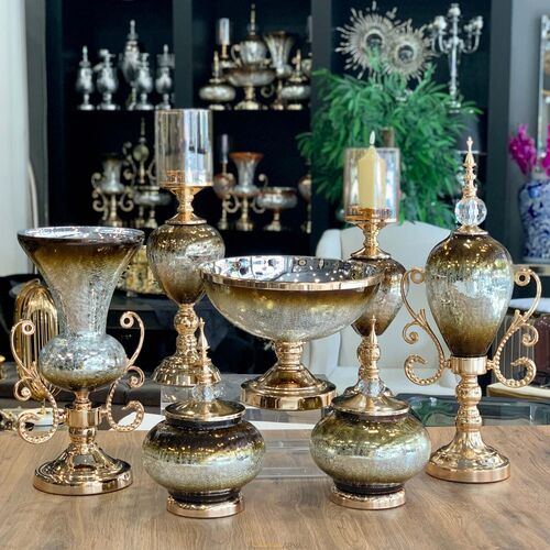 7 Parça Salon Konsol Aksesuar Seti Kahve Gold - 1