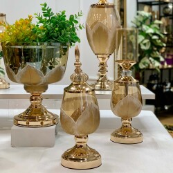 7 Parça Salon Konsol Aksesuar Seti Yaprak Gold Krem - 2