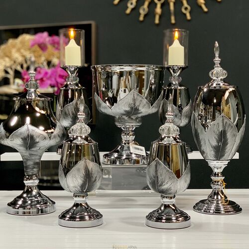 7 Parça Salon Konsol Aksesuar Seti Yaprak Silver - 4