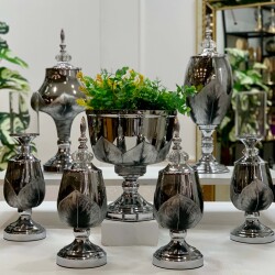 7 Parça Salon Konsol Aksesuar Seti Yaprak Silver - Dekor Arya