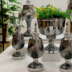 7 Parça Salon Konsol Aksesuar Seti Yaprak Silver - 2