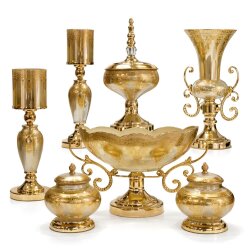 Imperial Royal Crest 7 Parça Salon Aksesuar Seti – Gold & Bej, Klasik Lüks Dekor - Dekor Arya