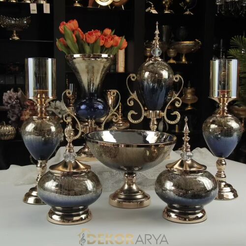 Lacivert Gold Lüks Salon Dekor Seti - 1