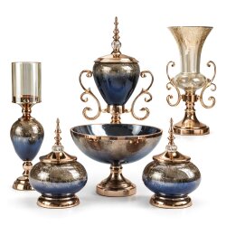 Lacivert Gold Lüks Salon Dekor Seti – Gösterişli Cam & Altın Detaylı 7 Parça Set - 6