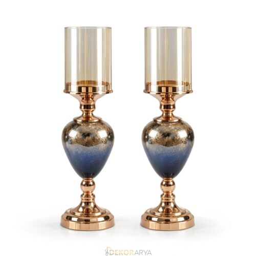 Lacivert Gold Lüks Salon Dekor Seti – Gösterişli Cam & Altın Detaylı 7 Parça Set - 2