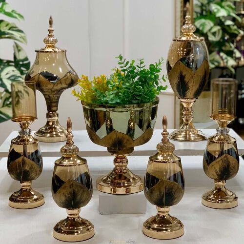 7 Parça Salon Konsol Aksesuar Seti Yaprak Gold - 3
