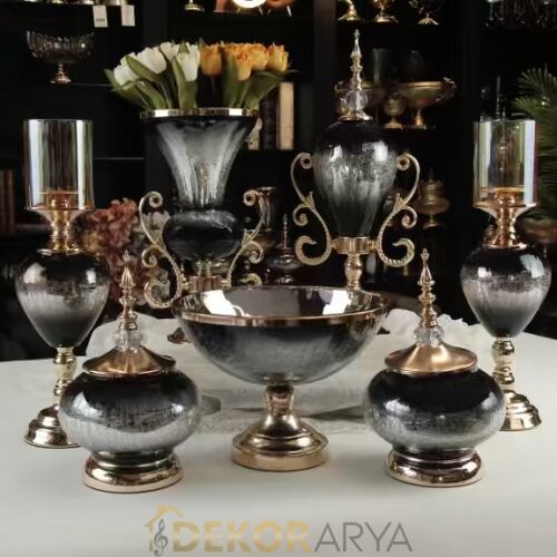 Siyah Gold Lüks Salon Dekor Seti - 1