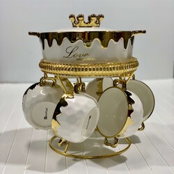 Gold Yaldızlı Beyaz Porselen Çorba Seti - Thumbnail
