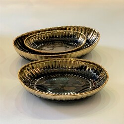 Gold Yaldızlı Kayık Tabak Set Siyah - Deco Vien 