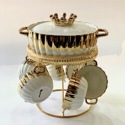 Gold Yaldızlı Porselen Çorba Seti Beyaz - Deco Vien 