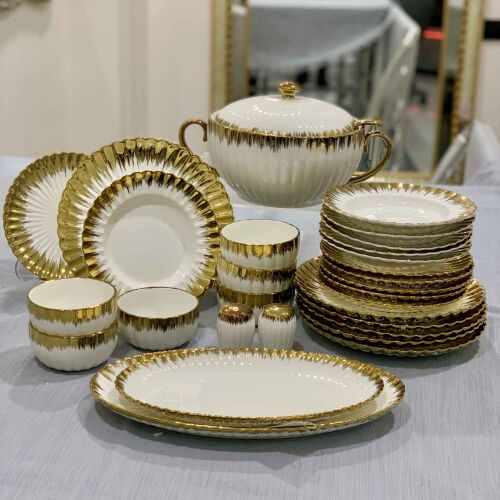 Gold Yaldızlı Porselen Yemek Takımı 12 Kişilik - 1