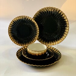Deco Vien - Gold Yaldızlı Porselen Yemek Takımı Siyah