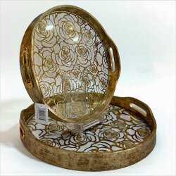 Gülbahar 2’li Gold Yuvarlak Tepsi Seti (32–35 cm) - Deco Vien 