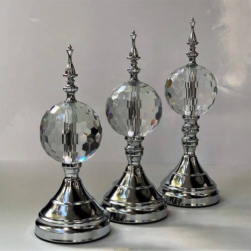 Gümüş Detaylı Kristal Taşlı 3 Lü Küre Dekor - 3