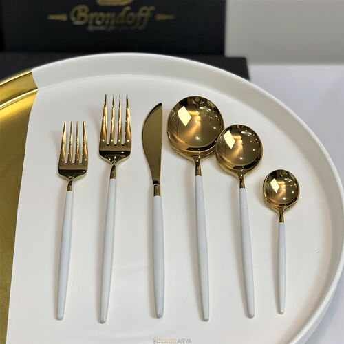 İkon 36 Parça Çatal Kaşık Bıcak takımı Gold Beyaz - 2