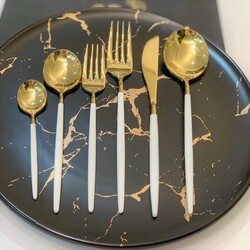 İkon 36 Parça Çatal Kaşık Bıcak takımı Gold Beyaz - 3