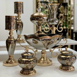 Imperial Mirror Gold 7 Parça Salon Aksesuar Seti - Dekor Arya