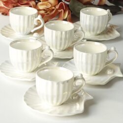 İncili 6 Kişilik Türk Kahvesi Fincan Takımı İnci Beyaz - 2