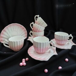 İncili 6 Kişilik Türk Kahvesi Fincan Takımı İnci Pembe - Dekor Arya