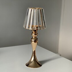 Dekor Arya - Kristal Camlı Abajur Görünümlü Mumluk Gold
