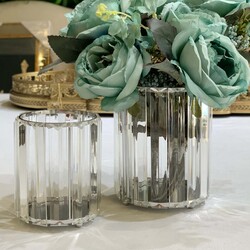 Kristal Çubuklu 2li Mumluk Gümüş - Deco Vien 