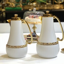 Dekor Arya - Zavaroski Taşlı İkili Beyaz Gold Termos