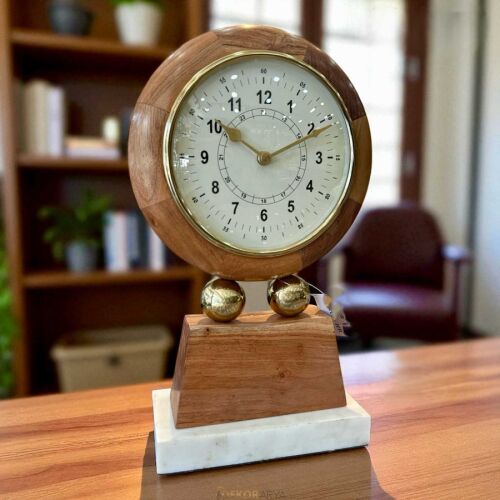 Ahşap ve Mermer Kaideli Dekoratif Masa Saati – 18×35 cm - 1