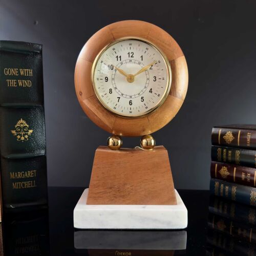 Ahşap ve Mermer Kaideli Dekoratif Masa Saati – 18×35 cm - 3