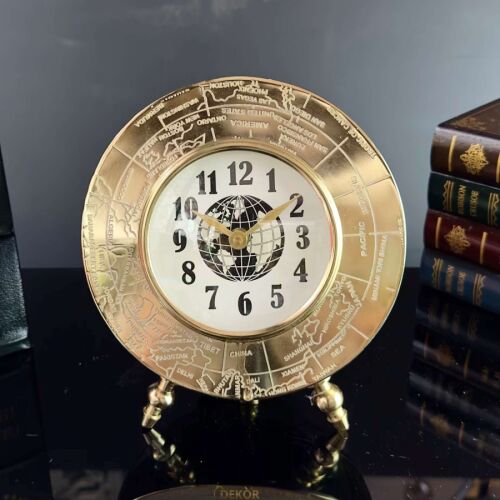 Metal Dünya Haritalı Dekoratif Masa Saati – 16×20 cm - 1