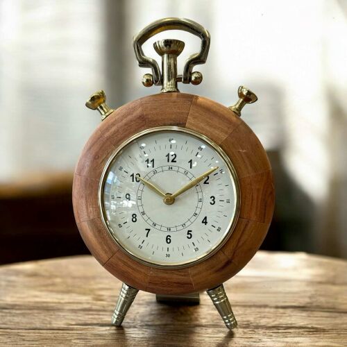 Vintage Ahşap ve Gold Detaylı Dekoratif Masa Saati – 18×30 cm - 1