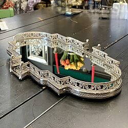 Pirinç Dekoratif Merdivenli Aynalı Jardinyer Tepsi Silver – 74 cm - Deco Vien 