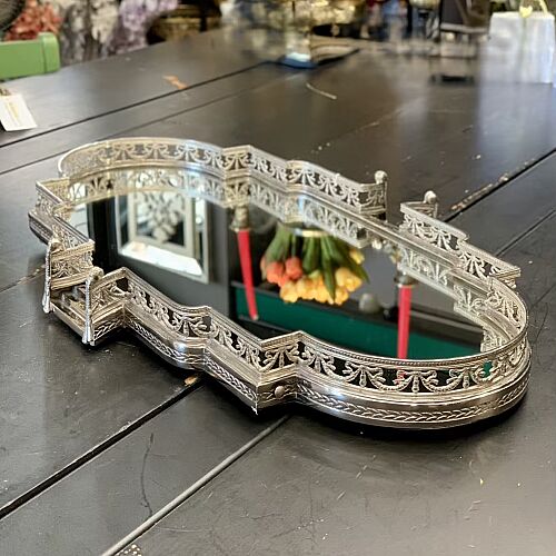Pirinç Dekoratif Merdivenli Aynalı Jardinyer Tepsi Silver – 74 cm - 1