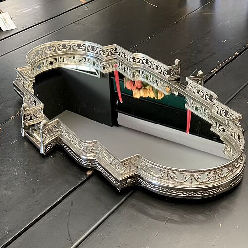 Pirinç Dekoratif Merdivenli Aynalı Jardinyer Tepsi Silver – 74 cm - 2