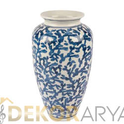 Mavi Beyaz Desen Seramik Vazo - 1