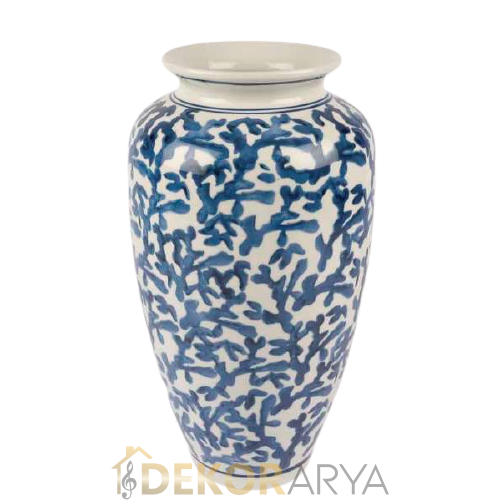 Mavi Beyaz Desen Seramik Vazo - 1