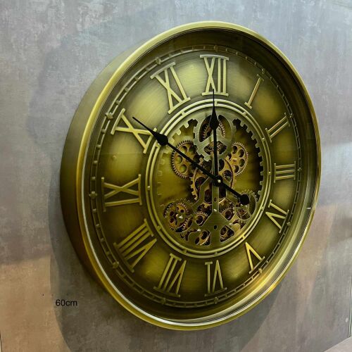 Çarklı Eskitme 60 cm Bronz Duvar Saati - 1