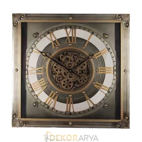 Prestij 60 cm Kare Çarklı Duvar Saati (Bronz Eskitme) - 1