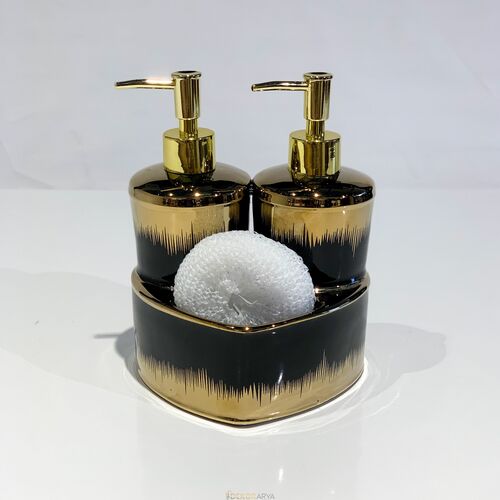 Porselen Sıvı Sabunluk & Deterjanlık Altın Siyah