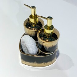 Porselen Sıvı Sabunluk & Deterjanlık Altın Siyah - Thumbnail