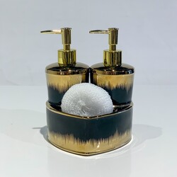 Porselen Sıvı Sabunluk & Deterjanlık Altın Siyah - Thumbnail