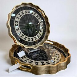 Mozaik 2’li Gold Yuvarlak Tepsi Seti (36–40 cm) - Deco Vien 