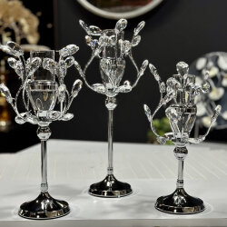 3lü Kristalex Taşlı Dal Mumluk Gümüş - 