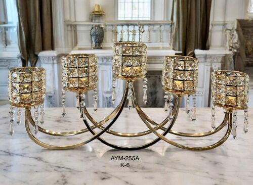 5 Li Kristal Taşlı Gold Yatay Mumluk - 1