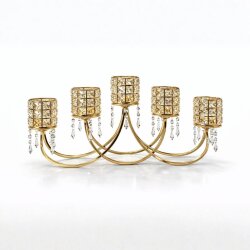 5 Li Kristal Taşlı Gold Yatay Mumluk - Dekor Arya