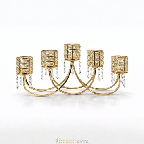 5 Li Kristal Taşlı Gold Yatay Mumluk - 1