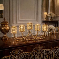 5 Li Kristal Taşlı Gold Yatay Mumluk - 2